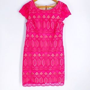 Eliza J Pink Nude Crochet Overlay Dress